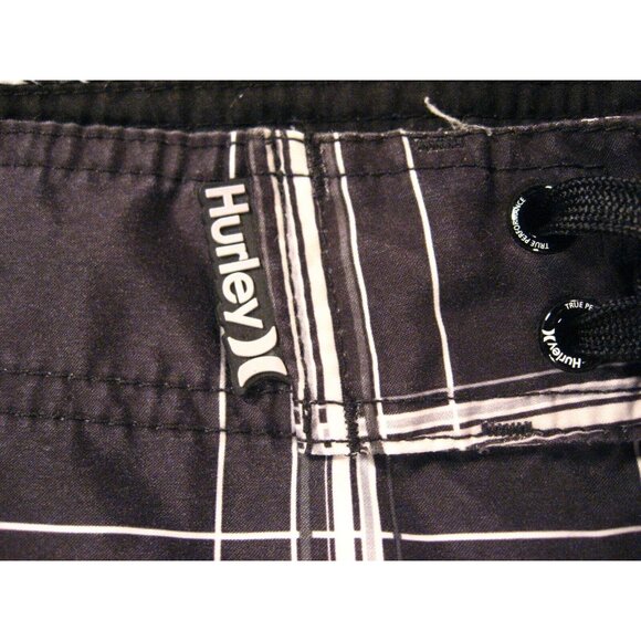 HURLEY Mens Plaid Swim Trunks 34 Measured String Swimsuit Black String Tie - Picture 8 of 10
